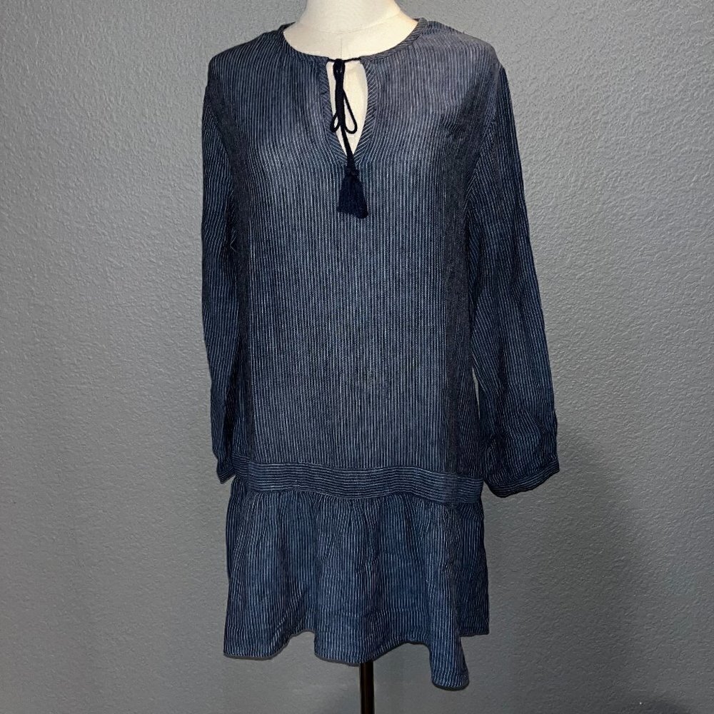 RAILS Lydia Salem Blue White Pintripe Linen Blend  Drop Waist Mini Dress EUC - S